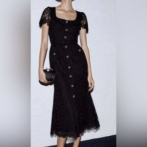 Self-Portrait Black Lace Ruffle-Trim Midi Dress